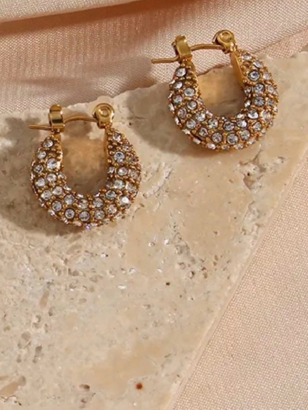 Gold Crystal Pave Hoop Earrings - Women Jewelry